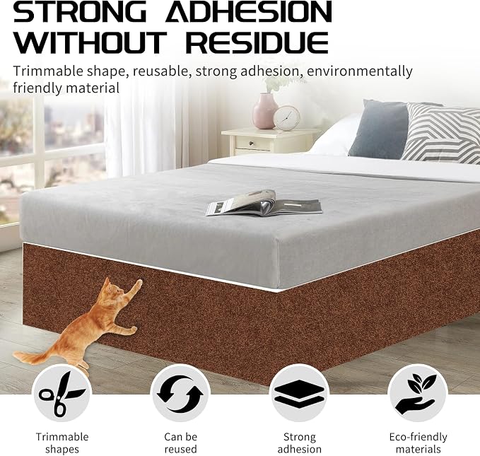 2 Pcs 78.8"x15.8" Cat Scratch Mat, Cat Scratch Couch Furniture Protector, Trimmable Self-Adhesive Cats Scratch Pads, DIY Cat Scratcher for Wall Protector and Covering Cat Tower (Brown)