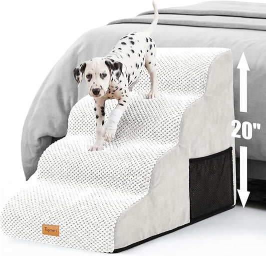 Topmart High Density Foam Dog Steps 4 Tiers,Extra Wide Deep Pet Steps,Non-Slip Dog Stairs Ramp for Bed,Soft Foam Cat Ladder,Best for Older Injured,Older Pets,Cats with Joint Pain