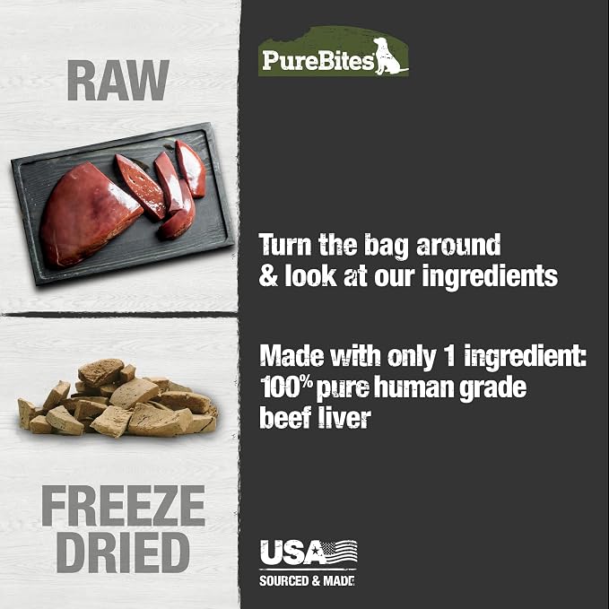 PureBites Beef Liver Freeze Dried Dog Treats, 1 Ingredient, Made in USA, 16.6oz