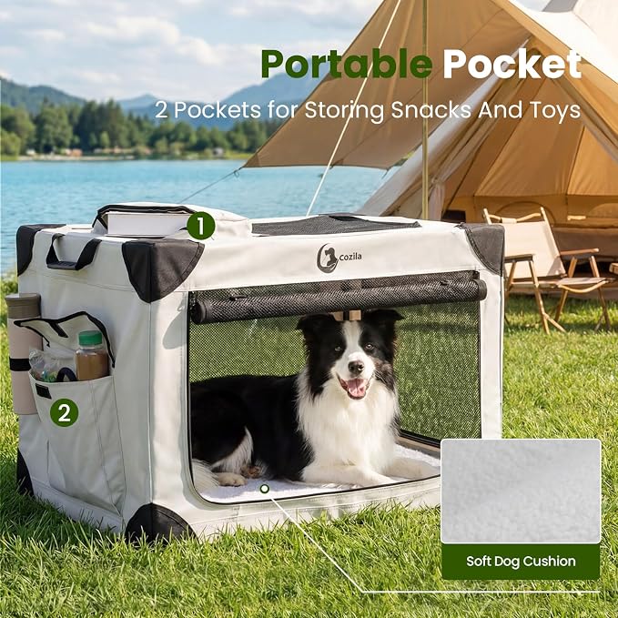 Portable Collapsible Dog Crate for Extra Large Dogs, 4 Mesh Doors & 2 Storage Bags, Indoor Outdoor Travel Dog Kennel, Grey, 42" x 30" x 30"