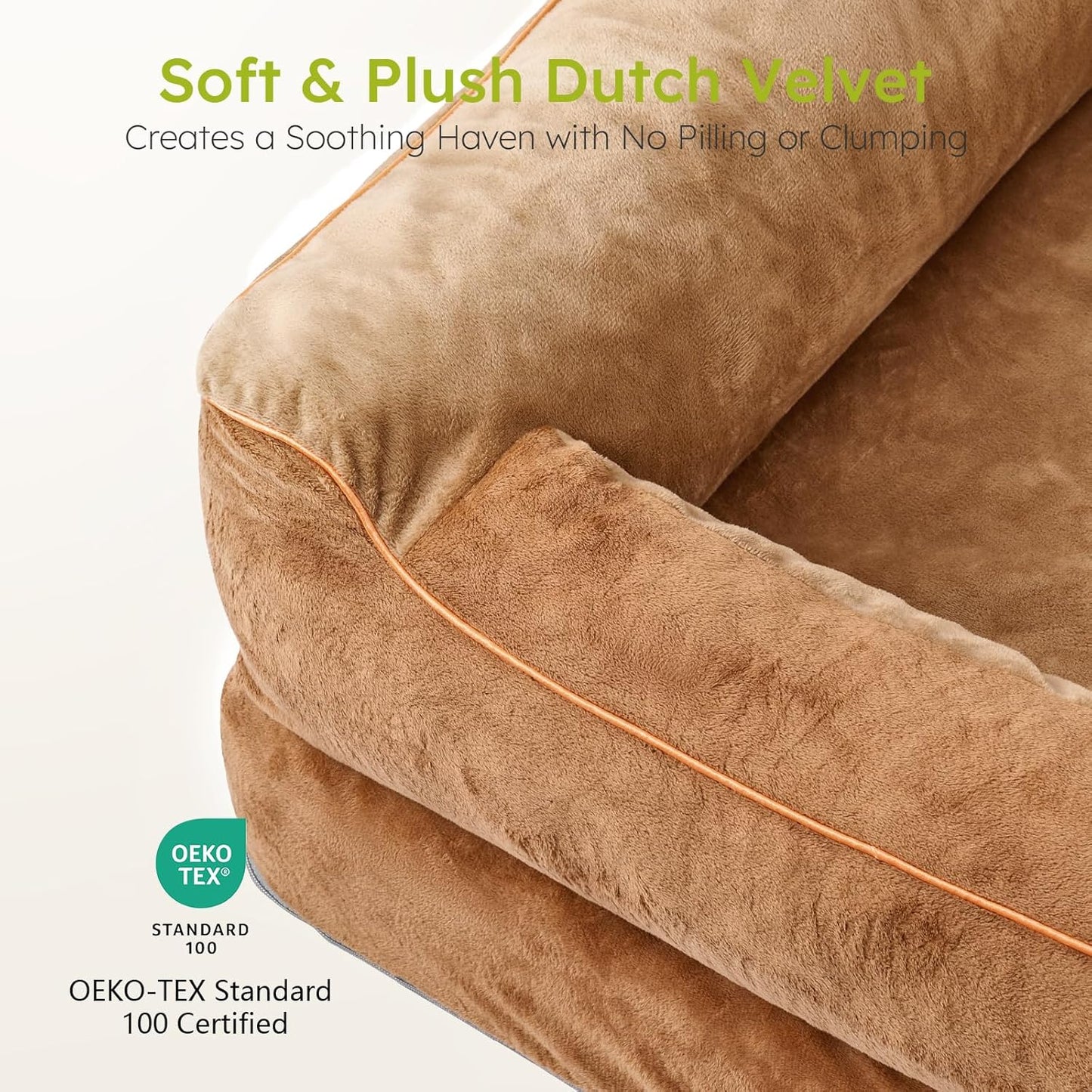 Jumbo Dog Bed for Extra Large Dogs, Orthopedic Dog Bed with Cooling Gel Memory Foam, Waterproof Pet Bed with Removable Washable Cover, 45" Pet Sofa Couch Dutch Velvet with Bone Toy, Brown