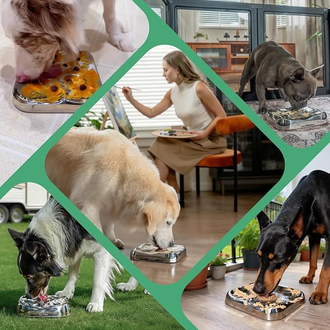 FXW IntoFlow Lick Mat, Premium Stainless Steel Dog Lick Pad, Durable Easy-Clean Textured Dog Enrichment Mat for Peanut Butter & Frozen Yogurt Treats | Patent Pending