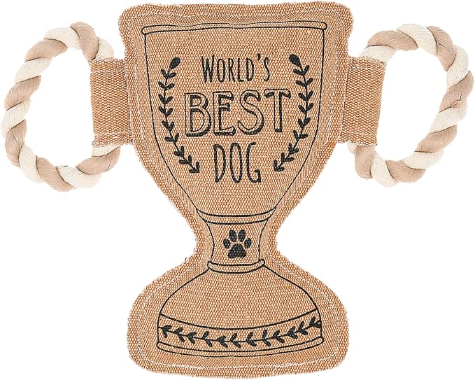 Pavilion - World's Best Dog - 11.25" Trophy Puppy Dog Toy with Rope Handle K-9 Furry Companion Celebration Aging Birthday Gift