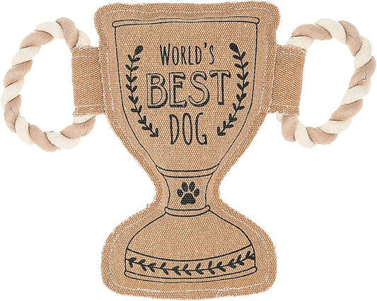 Pavilion - World's Best Dog - 11.25" Trophy Puppy Dog Toy with Rope Handle K-9 Furry Companion Celebration Aging Birthday Gift