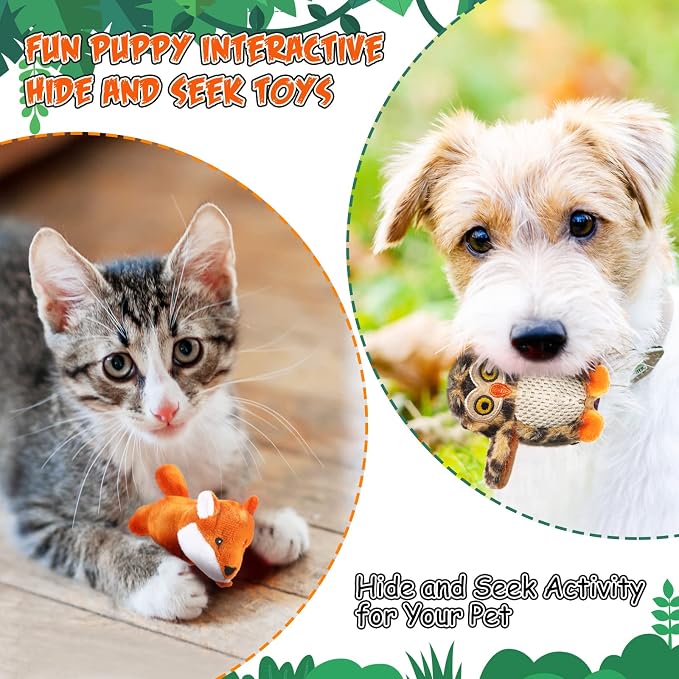Skylety 7 Pieces Hide and Seek Dog Toys Activity Puppy Chew Squeaky Toys Plush Stuffing Woodland Stuffing with Squeakers for Small Medium Pets Dogs Puppy Gift(Cute,Medium)