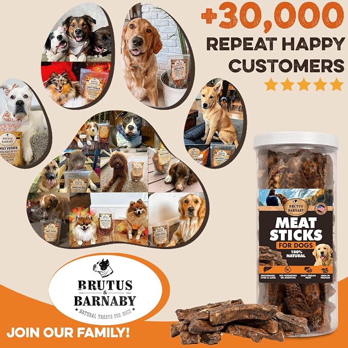 BRUTUS & BARNABY Dehydrated Lung Dog & Cat Treats, 12oz – USA Organ Meat Stick (Beef & Turkey Lung, Liver), High Protein Pet Snack