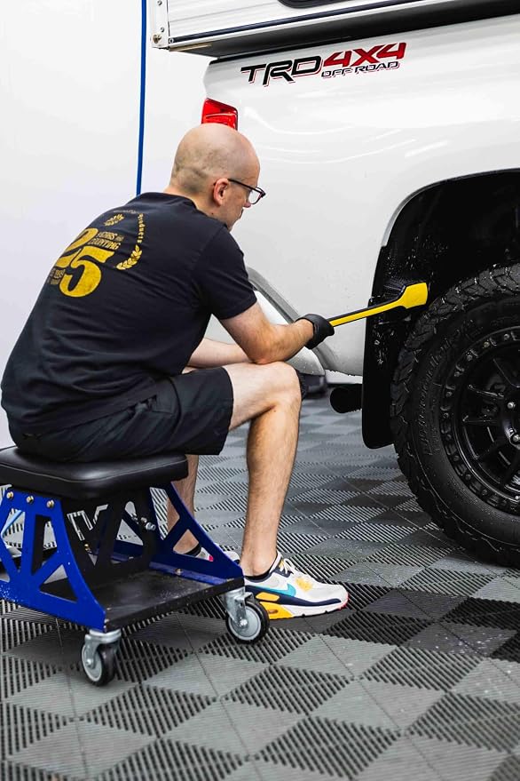 Detail Factory - Fender Well Brush - Ergonomic ProGrip Handle, Stiff Synthetic Bristles, Ergonomic Design, Clean Your Wheel Wells with Ease - Black Ice