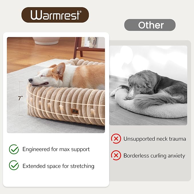 Washable Dog Bed Small Medium Size Dog, Rectangle Orthopedic Pet Bed for Car and Indoor,Fluffy Memory Foam Dog Beds with Anti-Slip Bottom,Camel(25x21x7inchs)