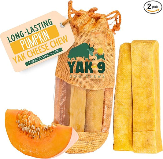 Yak9 Cheese Dog Chews, High Protein Treats, Natural, Rawhide Free, Long Lasting with Vitamins & Minerals, Large Size, Pumpkin, 2 PC, 1lb