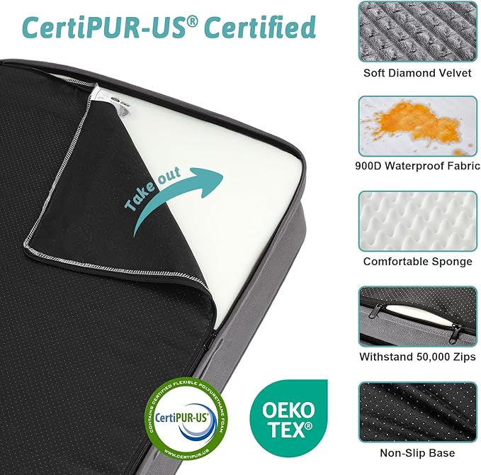COZY KISS Dog Beds for Extra Large Dog, XXL Bolster Pet Couch with Waterproof Lining, Egg Crate Foam Sofa for Pets Up to 150 lbs, U-Shaped, 48x35x8 inch, Grey