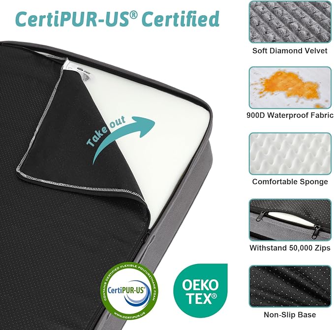 COZY KISS Orthopedic Dog Bed for Medium Small Size Dogs, Bolster Pet Couch with Waterproof Lining, Egg Crate Foam Sofa for Pets Up to 30 lbs, U-Shaped, 30x20x6.5 inch, Grey