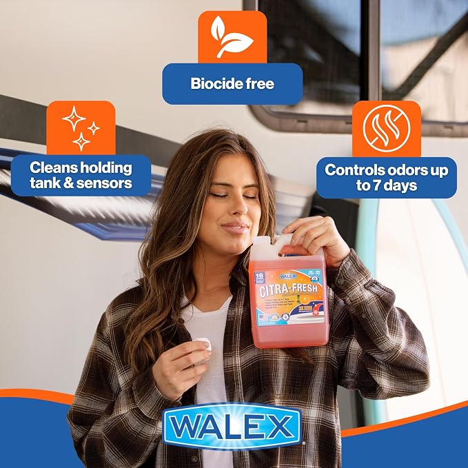 Walex Citra-Fresh Liquid Holding Tank Treatment for RV, Camper & Marine - Black Water Tank Deodorizer for Rapid Breakdown of Waste & Toilet Paper, Biocide-Free, Septic Tank Safe, 32oz