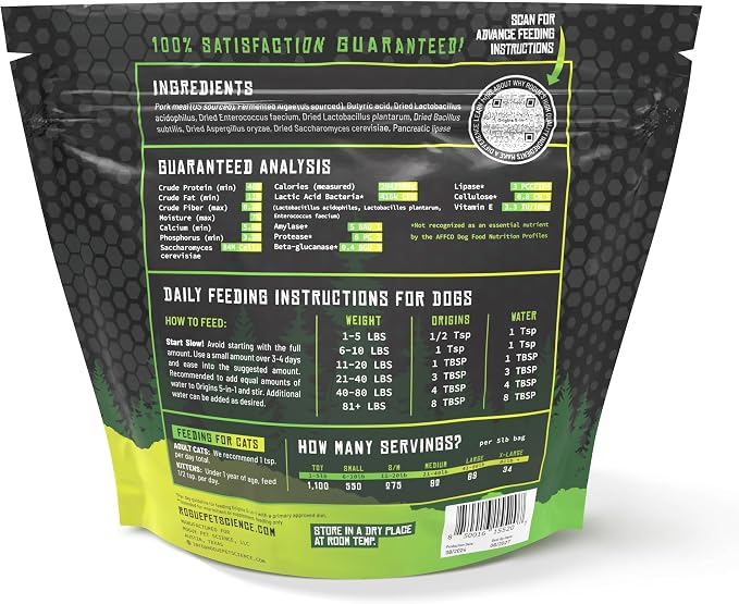 Rogue Pet Science Origins 5-in-1 Dog Supplement - Powdered Food Topper w/Natural Heirloom Pork Protein- Supports Healthy Digestion, Skin, and Coat - Helps Reduce Itching & Joint Inflammation (5 lbs)