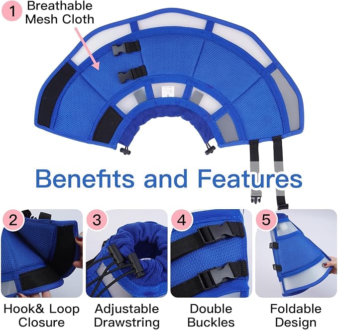 Dog Recovery Collars & Cones, Large Dog Cone, Blue, XL | Adjustable Dog Soft Cone, Stop Licking Wounds After Surgery & Skin Disease, Lightweight, Comfortable Elizabethan Collar