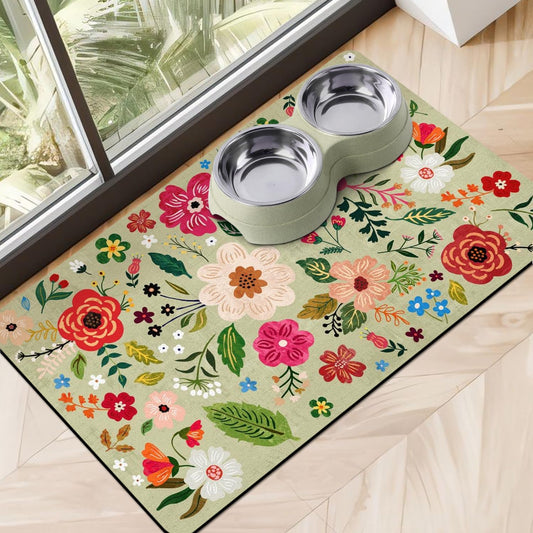 Absorbent Quick Dry Pet Food Mat for Dogs and Cats - Eco-Friendly Bowl Mat for Food and Water Dispenser - 12"x20" Floor Accessory