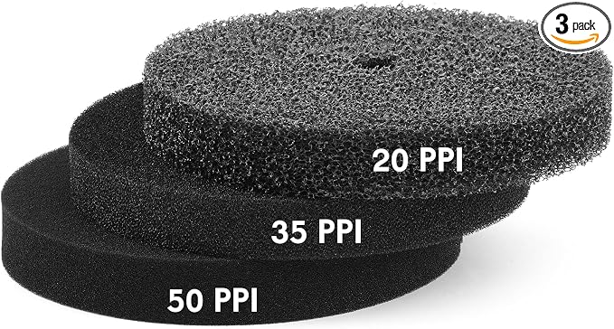 Wonderjune 3 Pcs 5 Gallon Bucket Sponge Filter 11" Aquarium Pond Sponge Filter DIY Foam Sponge Replacement Rounded, 3 Densities Cut to Size Foam for Aquarium Fish Tank Pet Filter (20-35-50ppi Set)