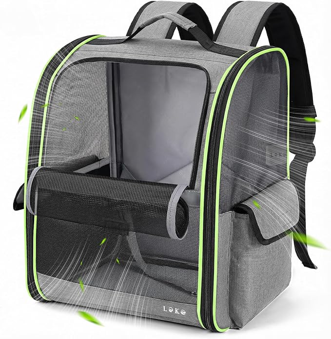 Lekereise Cat Backpack Carriers, Dog Carrier Backpacks with Breathable Mesh for Small Medium Cats Dogs Puppy Up to 18 Lbs, Pet Foldable Carrying Backpack Ventilated for Travel Hiking Collapsible
