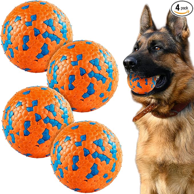 FUSOTO 4Pcs Dog Balls, Tennis Balls for Dog Aggressive Chewers, for Large Medium Small Puppy, Training Catch&Fetch, Water Floats Toys, Orange