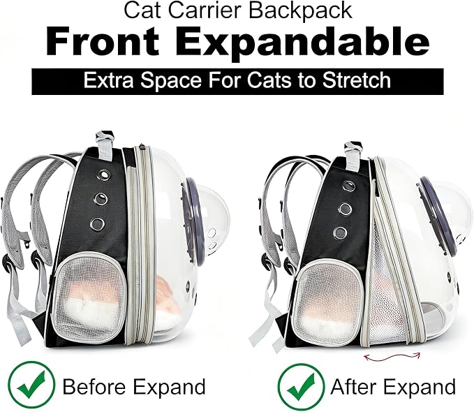 Front Extension Cat Backpack Carrier, Pet Travel Backpack for Kitten and Small Dogs, Clear Bubble Window Space Capsule Astronaut Liked Portable Vet Visit Book Bag Airline Approved