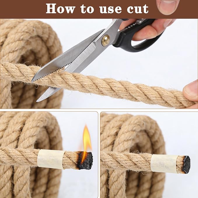 Jute Rope Natural Jute Manila Rope Nautical Hemp Rope Twisted Natural Thick Heavy Duty Ropes for Crafts, Bundling,Anchor, Hammock, Nautical, Tug of War, Railings,Decorate (1 in X 50 Ft)