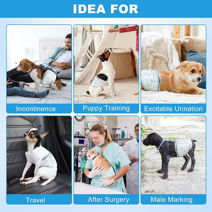 Disposable Dog Diapers Male 96 Count Belly Bands for Bale Dogs (Waist 6-11.8 in XS) Super Absorbent Small Doggie Diapers for Heat Excitable Urination or Incontinence - Blue