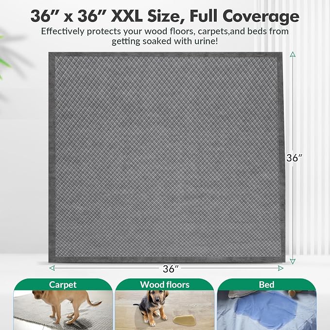 Upgraded Charcoal Puppy Pads, XXL 36’’x36’’ Pee Pads for Dogs, Super Absorbent Up to 12Cup, Odor Control & Leak Proof Dog Training Pads for Surgery, Older,Puppy, 45 Counts