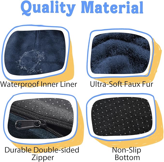 Chez Paw Large Orthopedic Dog Bed for Extra Large Dogs, Waterproof XL Egg-Crate Foam Dog Bed with Removable Washable Cover & Non-Slip Bottom, 4-Sided Bolster Support, Navy 42"x30"x7.5"