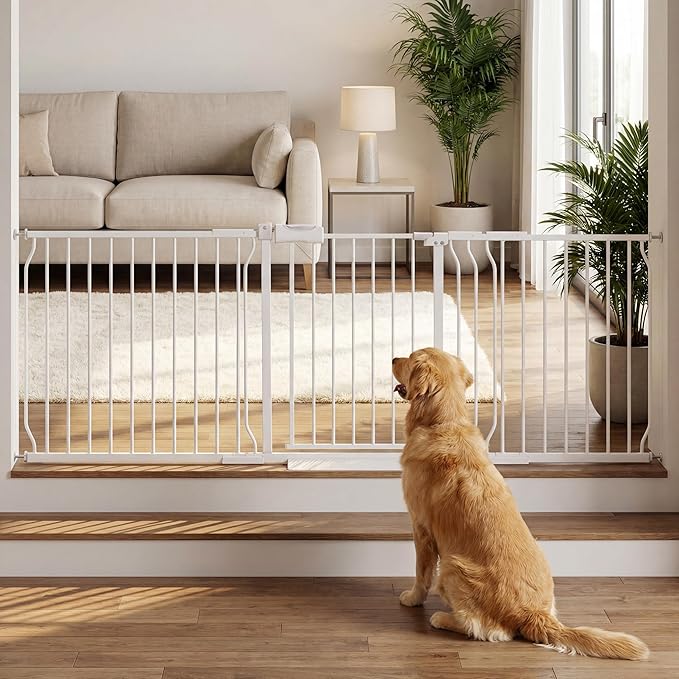 Extra Wide Baby Gate 81.1-86.3 Inch, Pressure Mounted Pet Gates No Drilling for Stairs & Doorways, Metal White Indoor Safety Gate for Kids and Dogs