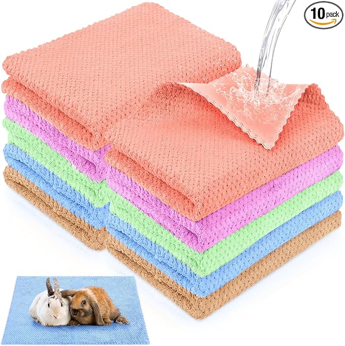 VitalCozy 10 Pcs Guinea Pig Cage Liners Washable Rat Bedding for Guinea Pigs Controlling Absorbent Waterproof Pee Pads Blanket for Rabbits Hamster Small Animal Chinchilla(Grid,18x24 Inch,Multicolor)
