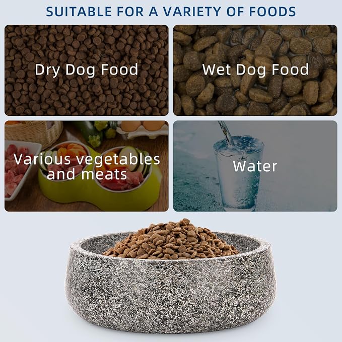 Granite Dog Bowl, Natural Stone Weighted Spill Proof Pet Food Water Container, Non-Slip Easy to Clean, Small Size for Small and Medium Dogs