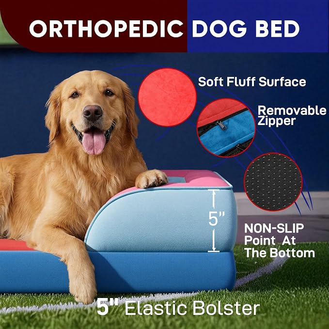 Comfort Expression Orthopedic Dog Bed for Large Dogs 36x27 Inch, Waterproof Egg Crate Foam Large Pet Bed with Bolsters, Dog Couch with Washable Cover & Non-Slip Bottom, Atlanta