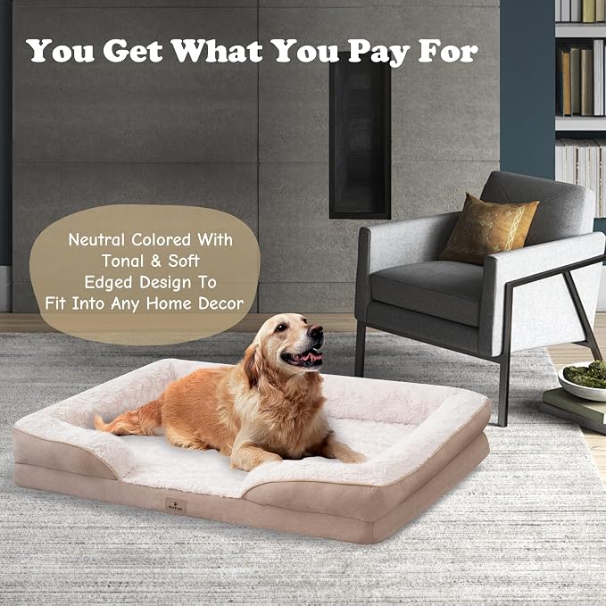 Orthopedic Dog Bed for Large Dogs - Big Washable Dog Sofa Beds Large, Supportive Foam Pet Couch Bed with Removable Washable Cover, Waterproof Lining and Nonskid Bottom, 36'', Beige