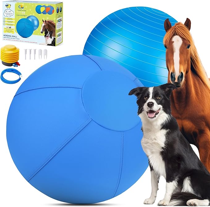 Herding Ball for Dogs and Horses, 25" Jolly Ball for Dogs, Dog Herding Balls for Australian Shepherd Collie, Durable Bite-Resistant with Reinforced Stitching, Large Dog Toys Gifts for Dog - Blue