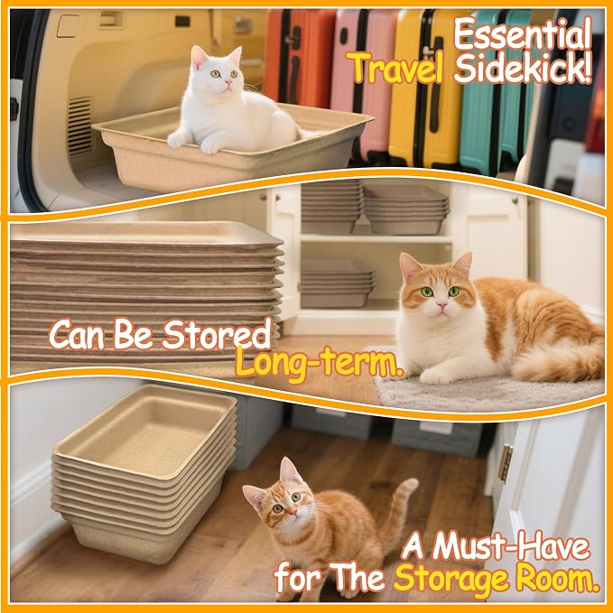 Disposable Litter Boxes for Cats Leak-Proof: 20-Pack Odor Control Sustainable Large Kitty Tray for Travel/Indoor Use
