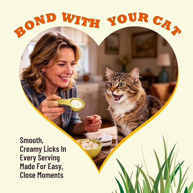 Lickable Cat Treats with Lick-Up Spoons, Healthy Wet Cat Snacks for Digestive Support, Grain-Free Kitten Treats with Taurine & Vitamins, Cat Grass & Pumpkin Variety Pack (32 Spoons) (Cat Grass)