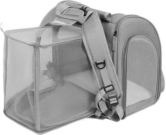 Portable cat Bag, Expandable Large-Capacity pet Backpack, Foldable Small-Medium-Sized Dog and Travel(Gray)