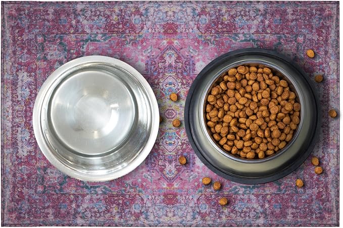 Lovewag Pets Waterproof 2-Pack Pet Feeding Mats - 16" x 24" Premium Cat & Dog Food Mat - Non-Slip, Machine Washable Food Mat Protects Floors & Contains Water Bowl Spills - Place Mats (Mystic Fuchsia)
