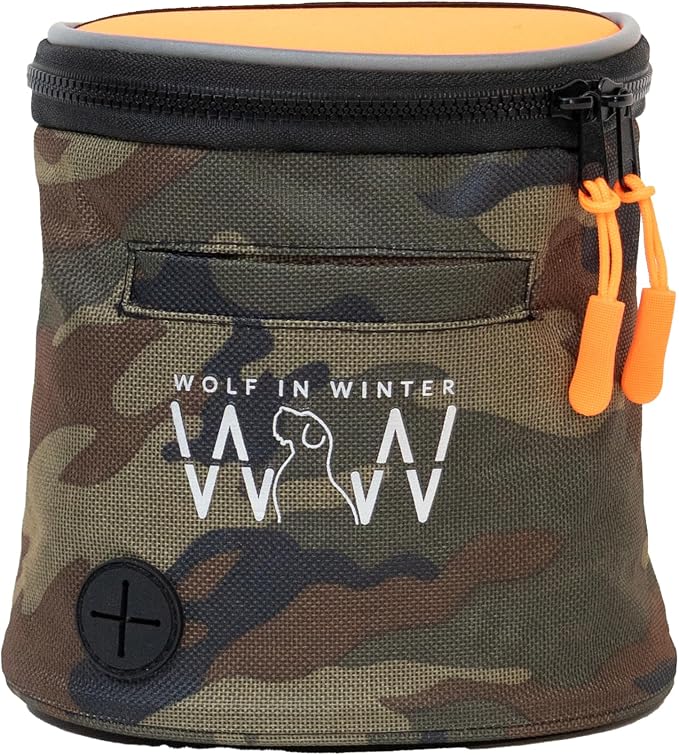 Quickdraw Dog Treat Pouch – Training Bag with Poop Bag Dispenser, Clicker Holder and Waist Belt – Hands-Free, Reflective and Durable for Puppy Training, Walks and Hikes (Orange/Camo)