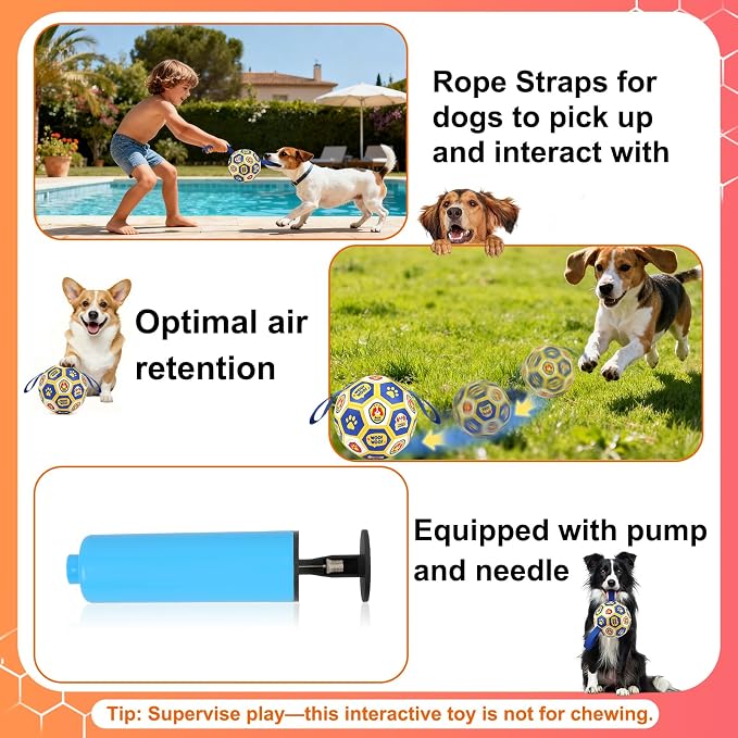 Vivifying Dog Toys Balls, 6 Inch Durable PU World Cup Soccer Ball for Small Medium Dogs, Interactive Training Toy for Indoor and Outdoor Tug-of-War