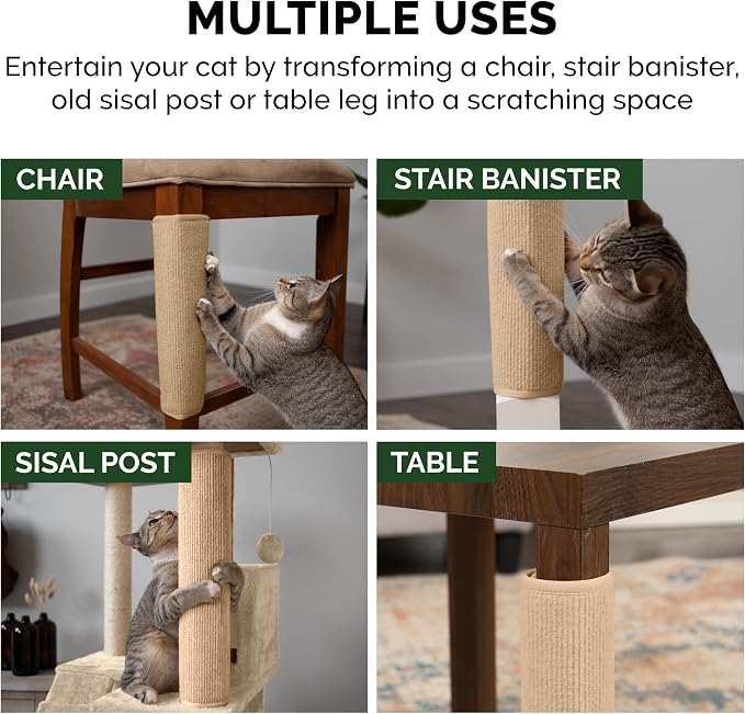 Furhaven Wrap Around Scratching Post Cover for Indoor Cats, Fits Posts Up to 3.5" Diameter, Durable & Less Mess - Tiger Tough Carpet Scratch Mat - Cream, Small