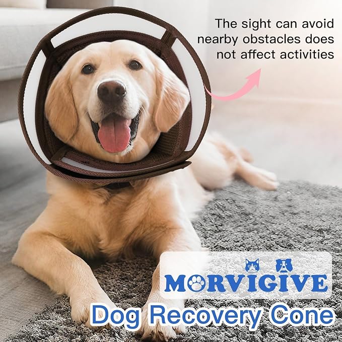Dog Recovery Collars & Cones, Large Dog Cone, Brown, XL | Adjustable Dog Soft Cone, Stop Licking Wounds After Surgery & Skin Disease, Lightweight, Comfortable Elizabethan Collar