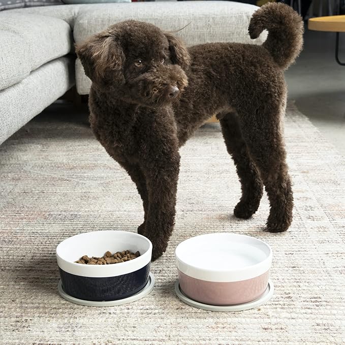 Waggo Habit Silicone Dog Placemat – Set of 2 Modern Heavyweight Silicone Dog Food Mats, Dishwasher Safe, Non-Slip, Solid Color – White (Medium, 7")