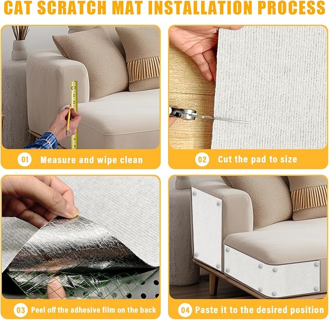 Cat Scratch Mat,118.5"x17.4" Trimmable Self-Adhesive Cat Scratch Furniture Protector, Sticky Cat Scratcher Wall Mat, Covering Cats Tower, Couch Protector from Cats Claws (White)