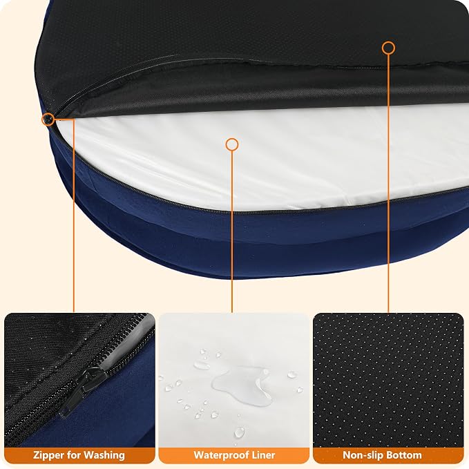 Dwanton Orthopedic Dog Bed for Extra Extra Large Dogs with Gel Memory Foam, Waterproof Dog Sofa, Washable Pet Bed with Four Sided Bolster Cushion, Removable Cover & Non-Slip Bottom, 48", Navy Blue