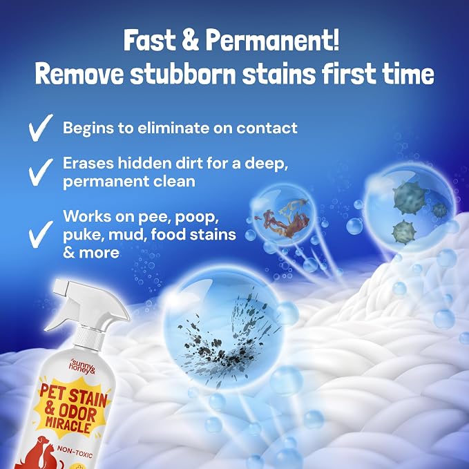 Sunny & Honey Pet Stain and Odor Remover - Enzyme Cleaner for Dog Urine and Poop on Carpets and Furniture - Strong Pet Carpet Cleaner Spray (32fl oz Fall Spice)