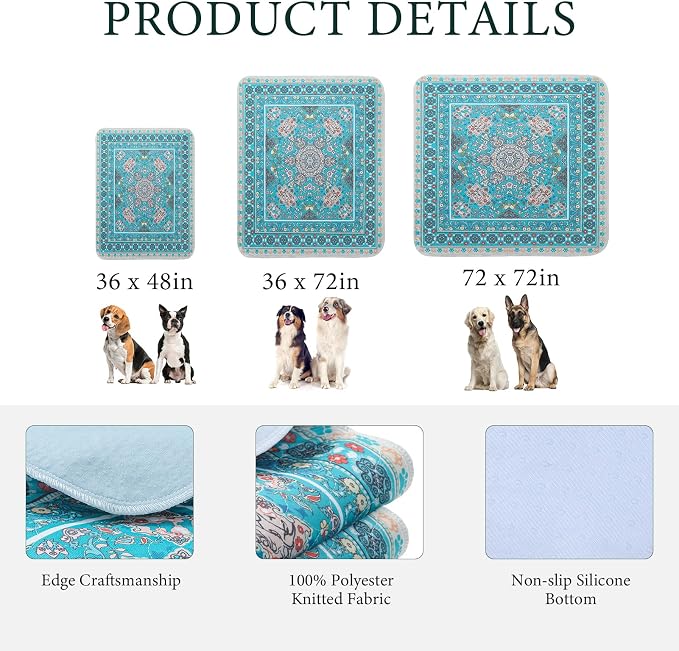 Homimp Washable Pee Pads for Dogs, Extra Large Reusable Puppy Pads Waterproof, Absorbent and Leakproof Dog Pee Pads, Non Slip Puppy Training Pads, Pet Mat for Floor,Crate,Couch,Whelping, Blue,36"x72"