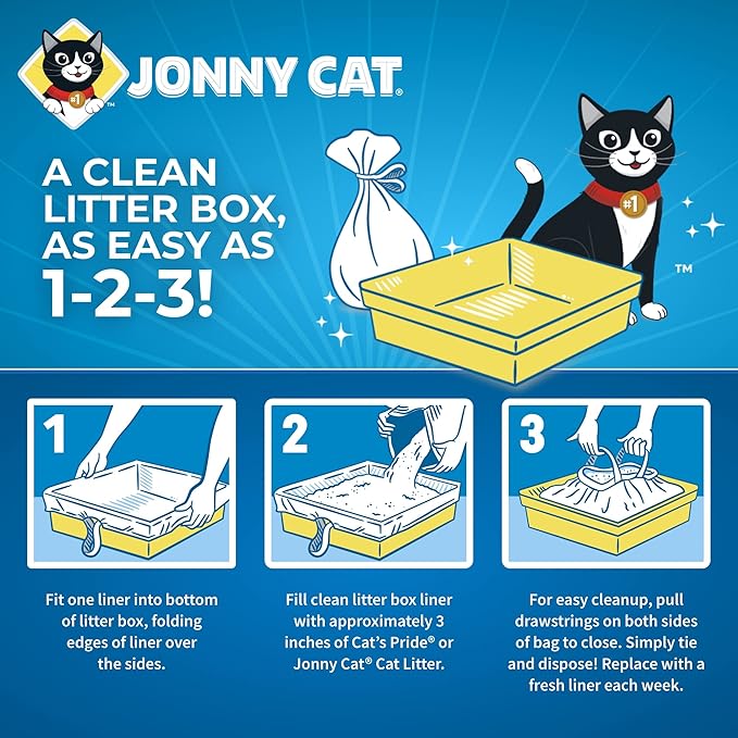 Jonny Cat Litter Box Liners: Heavy Duty - Tear & Leak Resistant - Drawstring Close - Jumbo, 1 Count (Pack of 30)