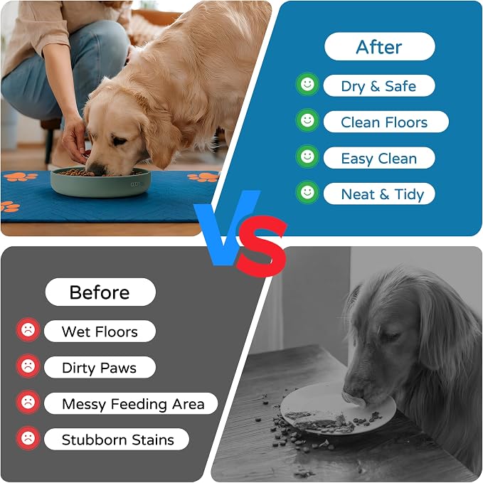 Pet Feeding Mat-Absorbent Dog Feeding Mat for Food and Water Bowl,No Stains Pet Placemat,Quick Drying Water Dispenser Mat for Dog and Cat,Easy to Clean Dog Accessories(S,Navyblue)