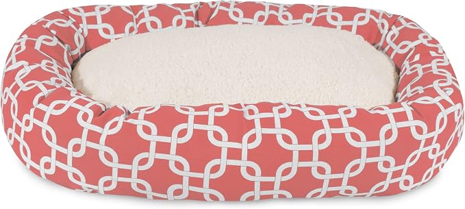 Majestic Pet 32 Inch Links Sherpa Calming Dog Bed Washable – Cozy Soft Round Dog Bed with Spine for Head Support - Fluffy Donut Dog Bed 32x23x7 (inch) – Round Pet Bed Medium - CORAL