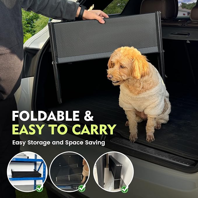 Dog ramps with 23.6" Extra-Wide - Portable 4-Dog Steps with Non-Slip Surface, 250 lbs Capacity for Large Dogs, Extra-Wide Foldable Dog Ramps for Cars, SUVs, and Trucks
